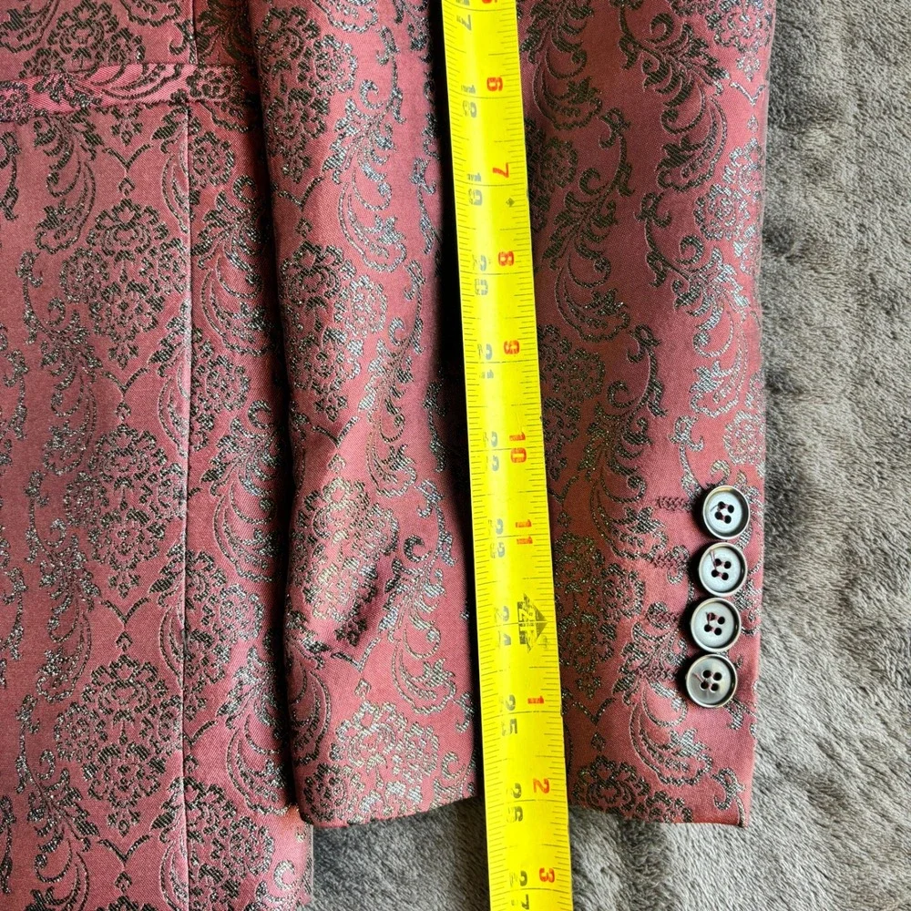 Bolongaro Trevor Mens Blazer 40 Burgundy Lurex Metallic Damask Double Breasted